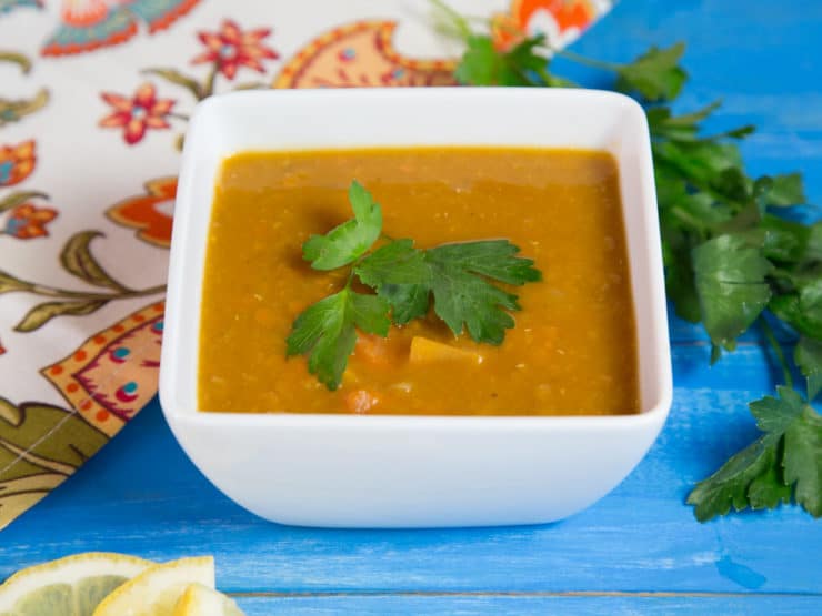 Smoky Lentil Sweet Potato Soup Recipe - Hearty, Flavorful Vegan Soup with Red Lentils, Yam Chunks, and Spices.