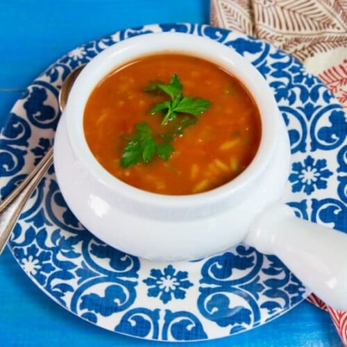 Tomato Rice Soup Recipe - Dairy-Free Vegan Tomato Soup with Basmati Rice, Herbs and Spices.