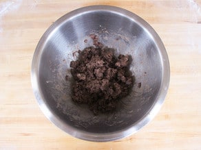 Chocolate filling prepared in a bowl.