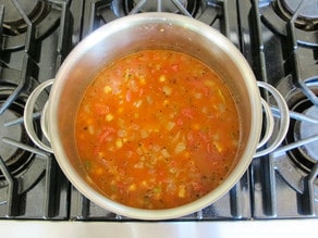 Soup simmering on the stove.