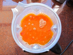 Carrots and onions pureed in a blender.