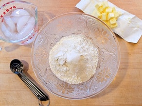 Dry ingredients in a bowl for pie crust.