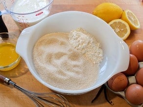 Lemon pie filling in mixing bowl.