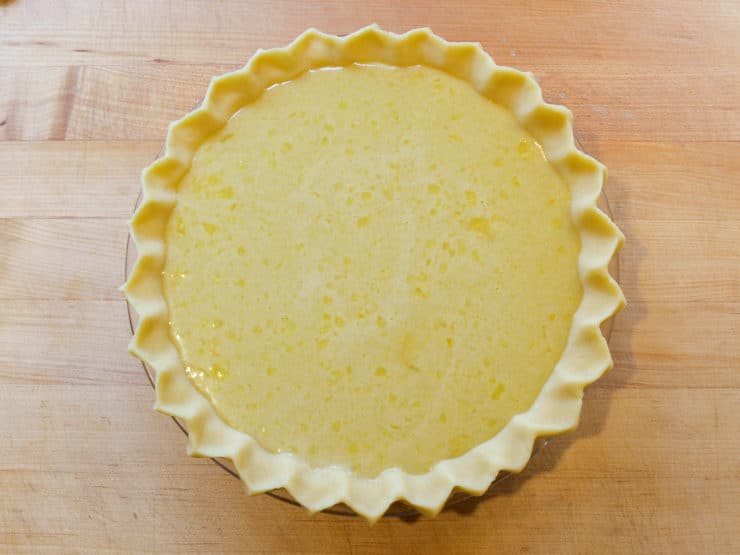 Lemon pie filling poured into crust.