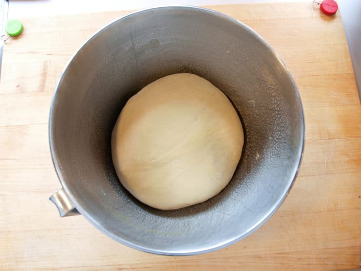 Dough ball in bowl to rise.