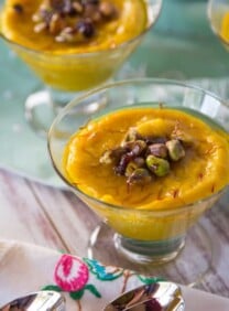 Persian Saffron Pudding - Exotic Gluten Free, Dairy Free, Vegan Dessert Recipe with Saffron, Pistachios and Orange Blossom Syrup