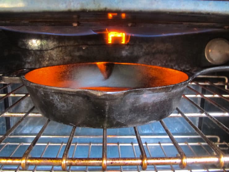 Preheating your cast iron skillet.
