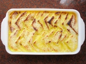 Caramelized bread pudding.