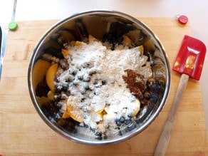 Fruit filling dusted with flour and sugar.