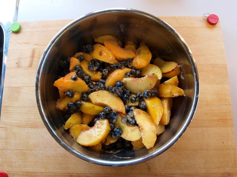 Fruit tossed with flour and sugar.