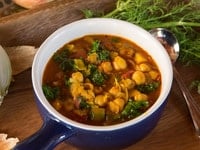 Chickpea Kale and Fire Roasted Tomato Soup - Recipe for Healthy, Hearty Vegan Soup with Fennel, Leek and Turmeric