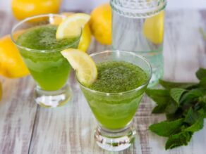 Spiked Limonana - Ice-Blended Lemonade with Fresh Mint and a Splash of Vodka. Delicious Frosty Cocktail