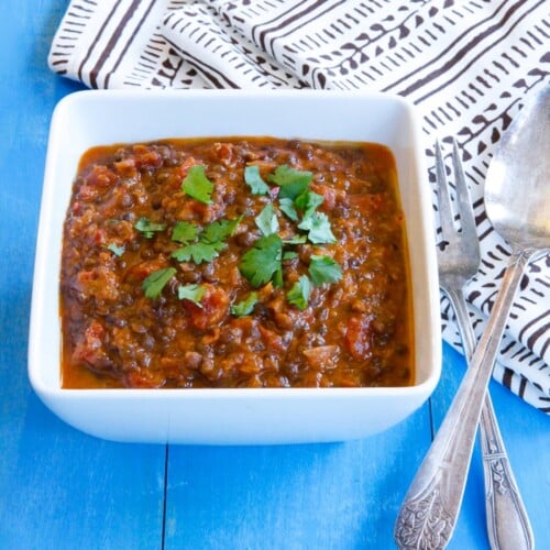 Dal Bukhara - Indian vegetarian comfort food - beluga lentils in creamy tomato curry from the Aarti Paarti Cookbook. Can be made dairy or dairy-free, vegan.