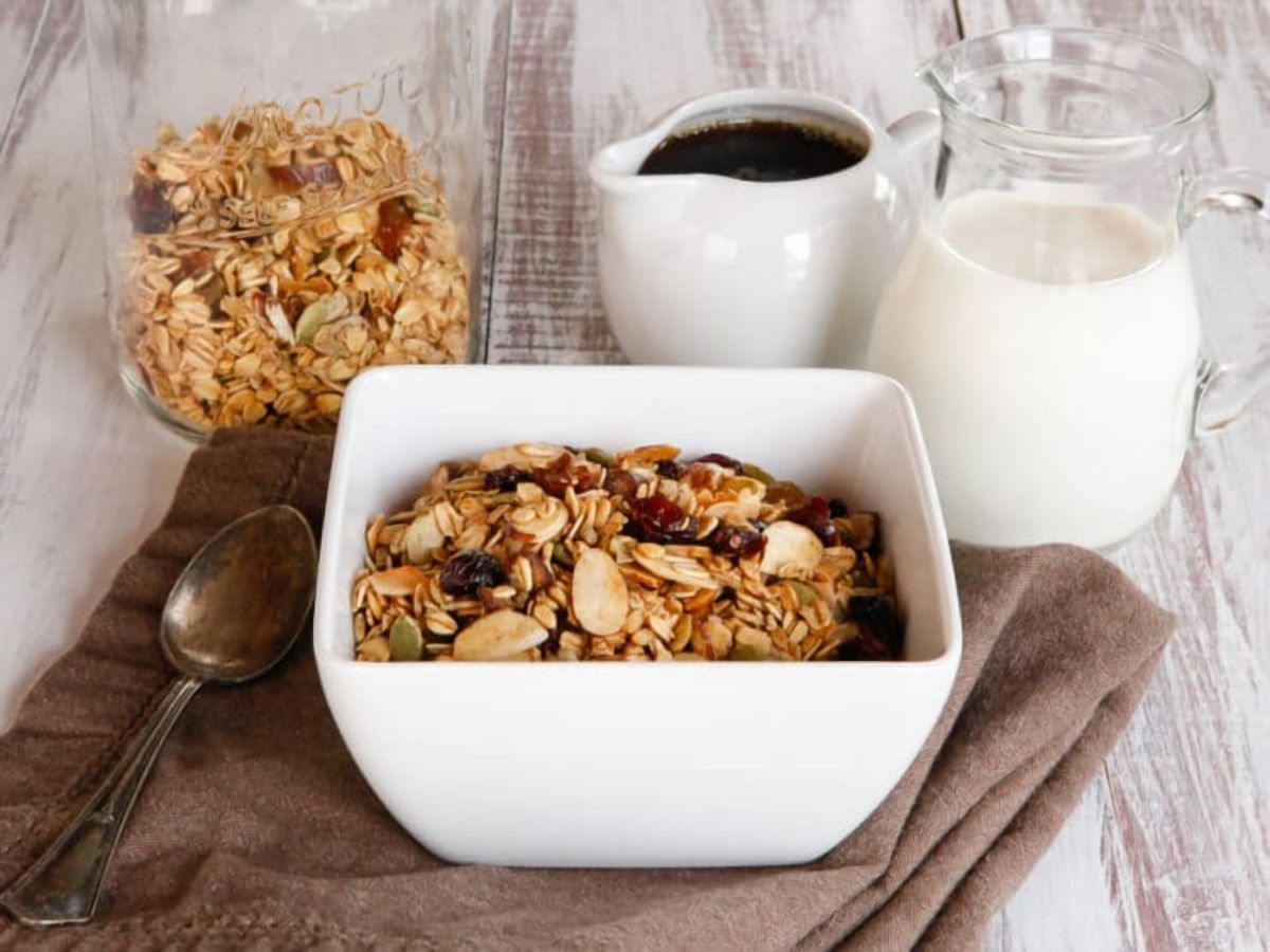 Maple Toasted Muesli - Rolled Oats and Flavorful Nuts Toasted with a Touch of Maple Syrup, Tossed with Dried Fruit. Healthy Breakfast or Snack.