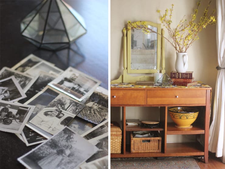 Golden Memories Party - Brenda Ponnay shares how to create a nostalgic tablescape with vintage items, maps and old photographs to celebrate beautiful memories.