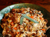 A delectable Challah Slow Cooker Stuffing, perfect for the holiday feast