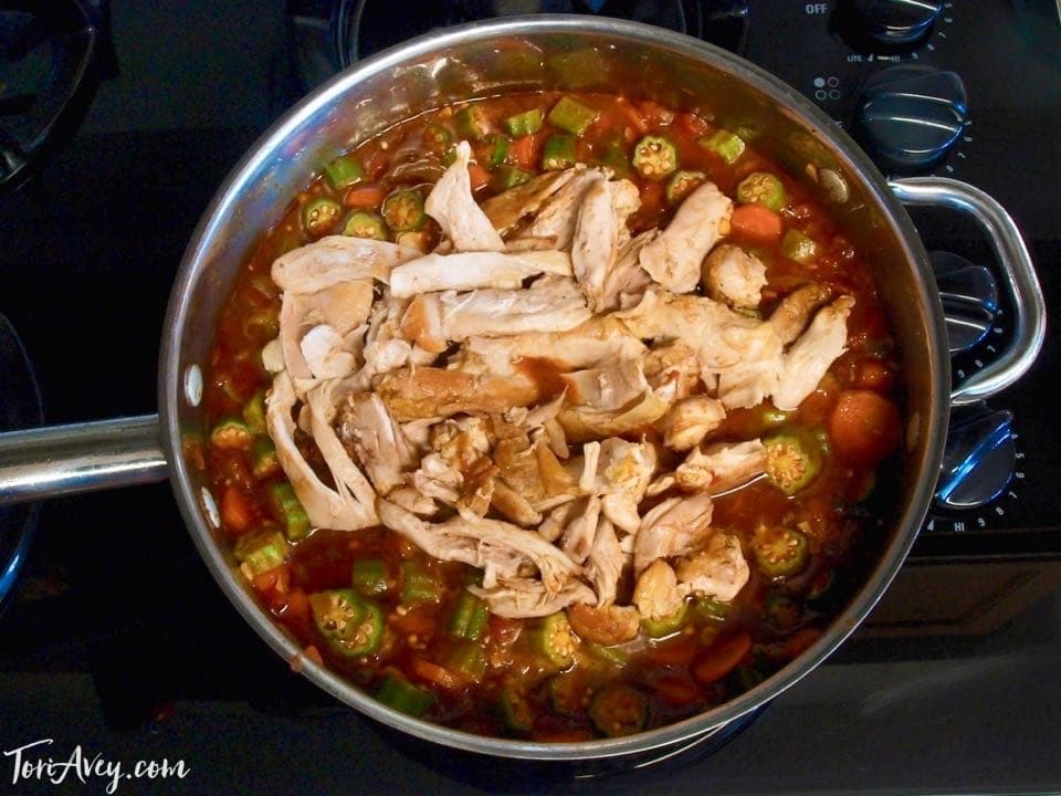 Chicken Okra Stew - Simple and tasty stew made with okra, chicken, carrots and North African spices. Delicious one-pot meal.