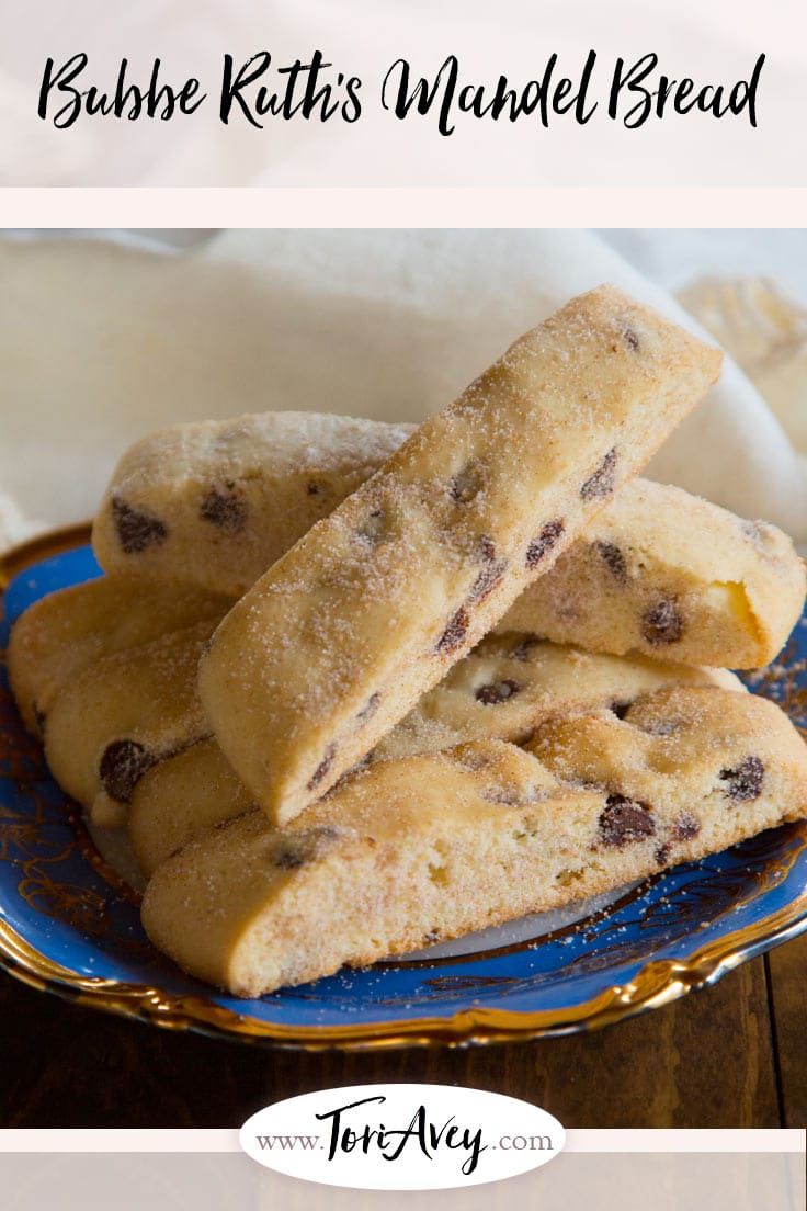 Bubbie Ruth's Mandel Bread - Delicious chocolate chip mandelbrot cookies. Traditional Jewish family recipe. | ToriAvey.com #Passover #mandelbrot #teaparty #dessert #TorisKitchen