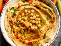 A bowl of Classic Hummus topped with chickpeas