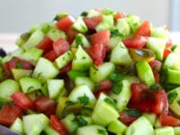 Israeli Salad with Pickles and Mint Pinterest Pin on ToriAvey.com