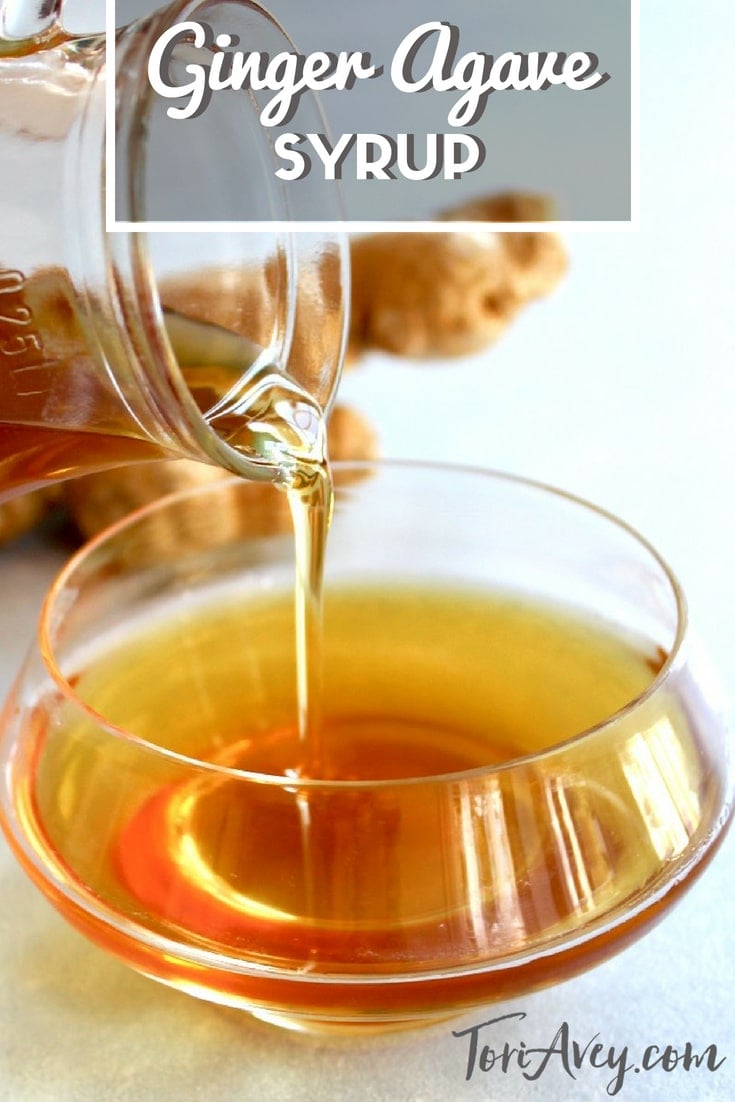 Ginger Agave Syrup - Simple syrup made with agave and fresh ginger root. Adds a sweet ginger essence to beverages, cocktails, hot tea, mocktails and smoothies. | Tori Avey #ginger #agave #cocktails #mocktails #simplesyrup #TorisKitchen #ToriAvey