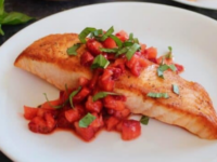 Salmon with Strawberries, Balsamic and Basil Pinterest Pin